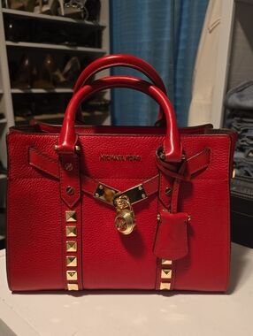 Michael Kors Nouveah Hamilton Leather Satchel with Gold Stud and Lock Accents